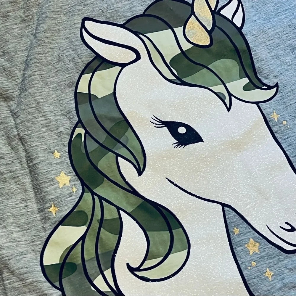 Justice Girls Size 14 Unicorn Graphic Crisscross Shoulder 3/4 Sleeve Top